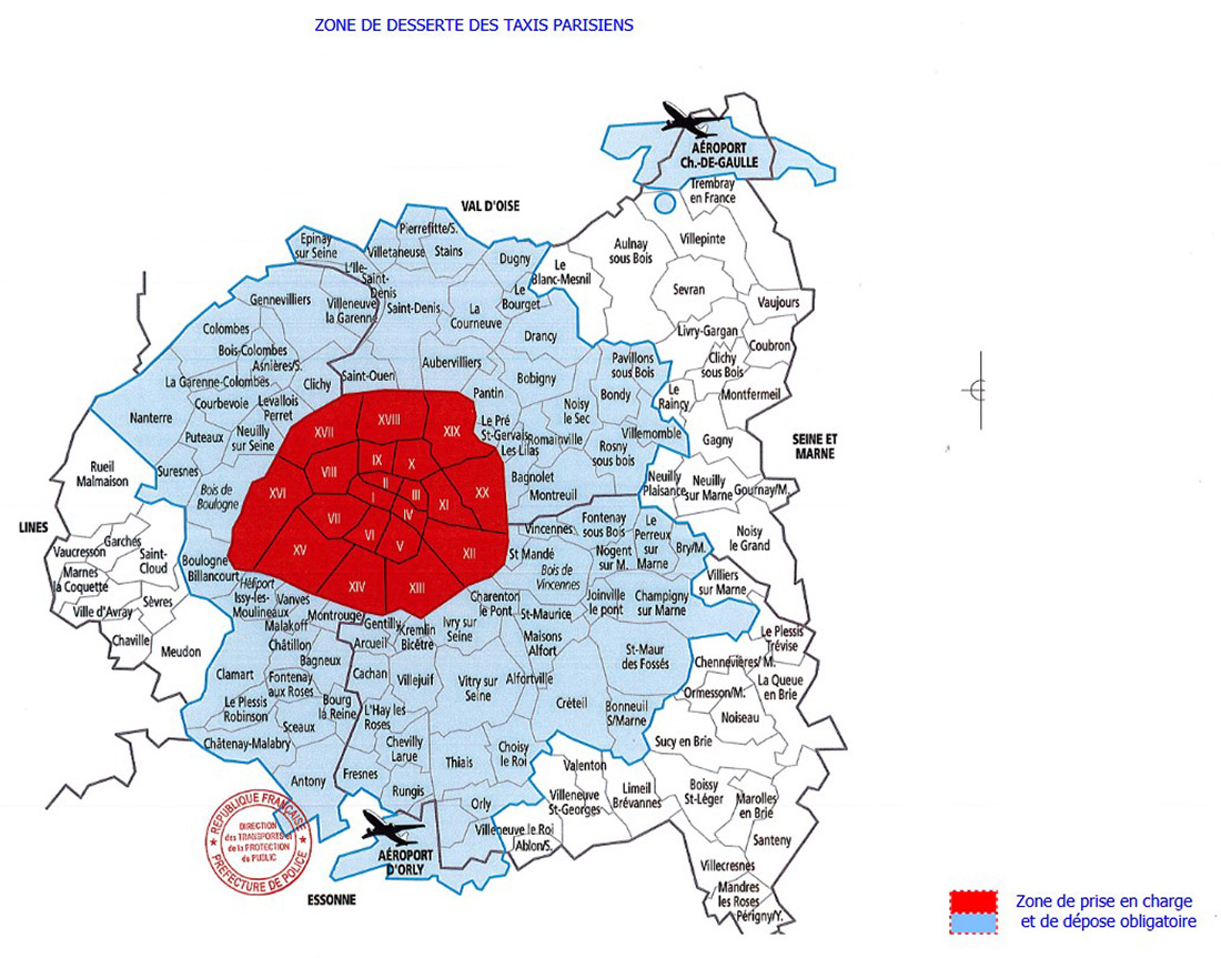carte de zone taxi parisien